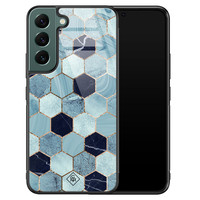 Casimoda Samsung Galaxy S22 Plus glazen hardcase - Blue cubes