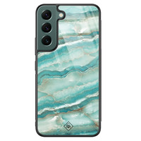 Casimoda Samsung Galaxy S22 Plus glazen hardcase - Marmer azuurblauw