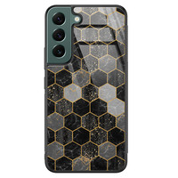 Casimoda Samsung Galaxy S22 Plus glazen hardcase - Hexagons zwart