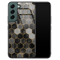 Casimoda Samsung Galaxy S22 Plus glazen hardcase - Hexagons zwart