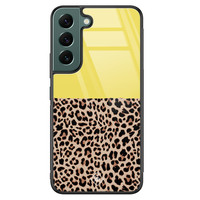 Casimoda Samsung Galaxy S22 Plus glazen hardcase - Luipaard geel