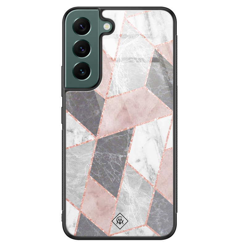 Casimoda Samsung Galaxy S22 Plus glazen hardcase - Stone grid