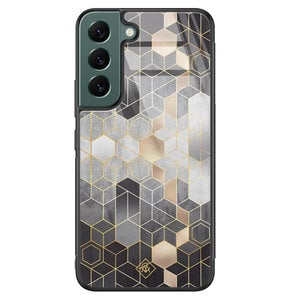 Casimoda Samsung Galaxy S22 Plus glazen hardcase - Grey cubes