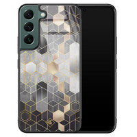 Casimoda Samsung Galaxy S22 Plus glazen hardcase - Grey cubes