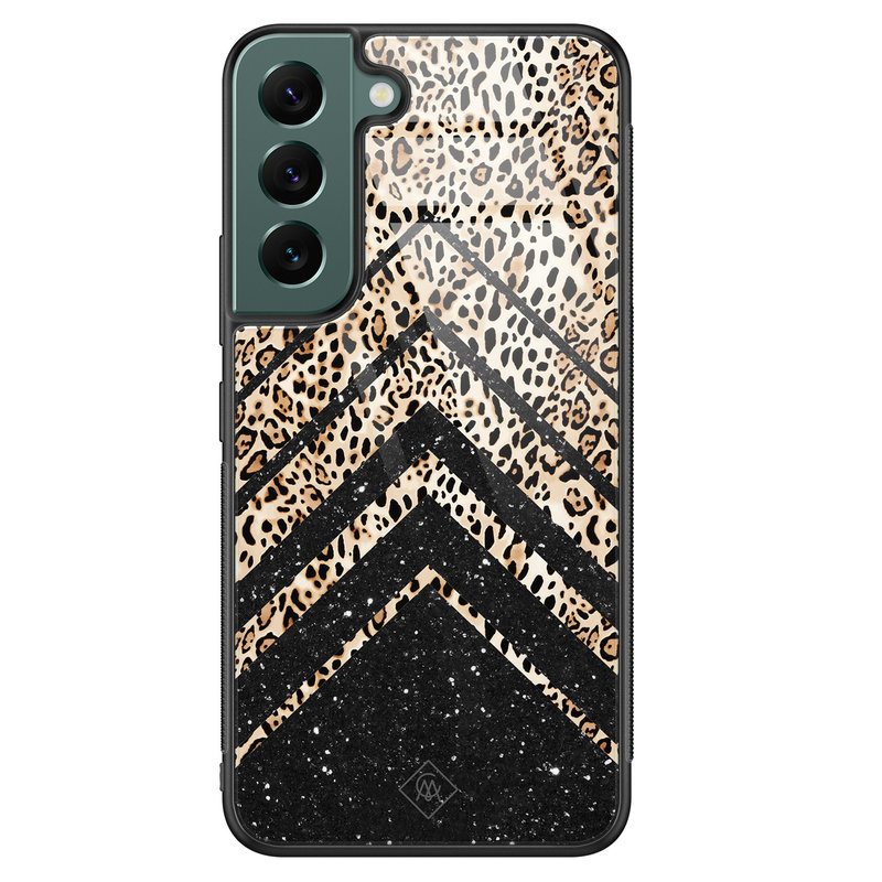 Casimoda Samsung Galaxy S22 Plus glazen hardcase - Chevron luipaard