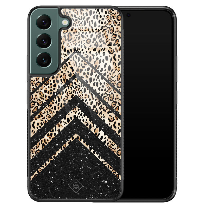 Casimoda Samsung Galaxy S22 Plus glazen hardcase - Chevron luipaard