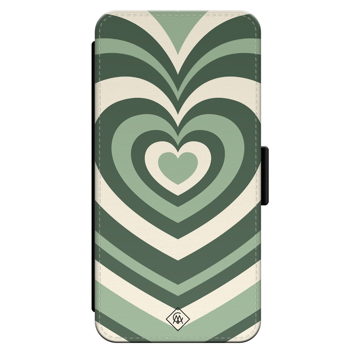 iPhone 14 flipcase - Hart swirl groen