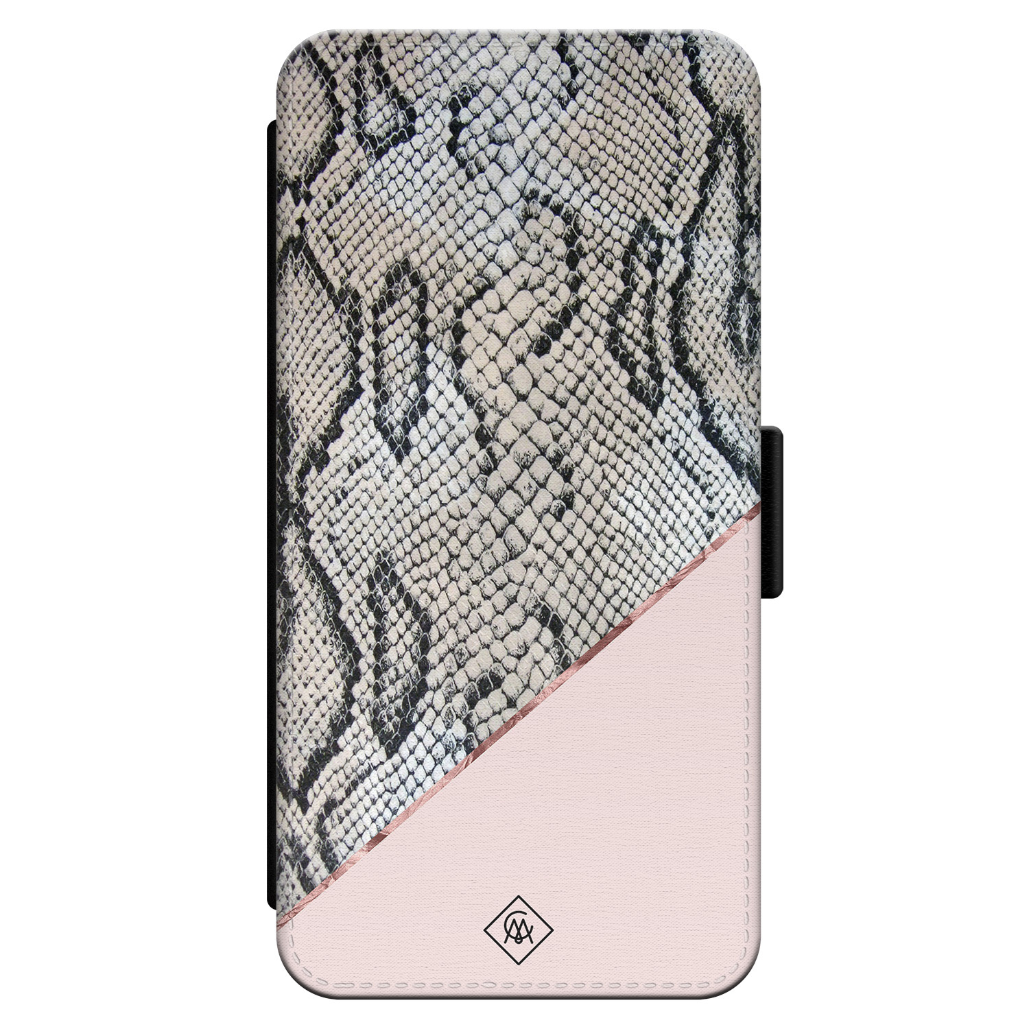 iPhone 14 flipcase - Snake print roze