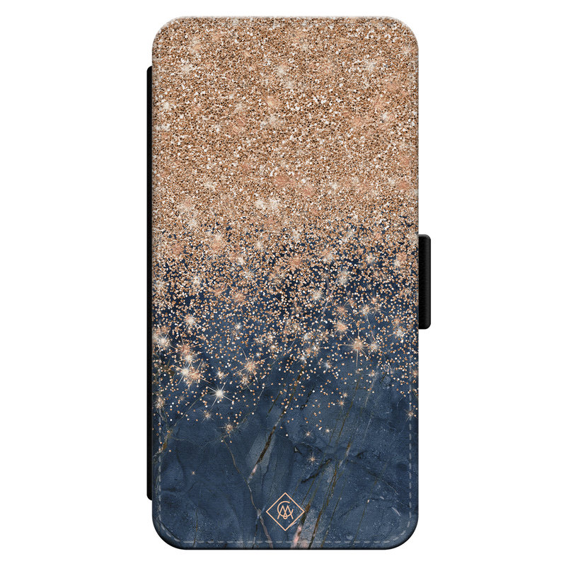Casimoda iPhone 14 flipcase - Marmer blauw rosegoud