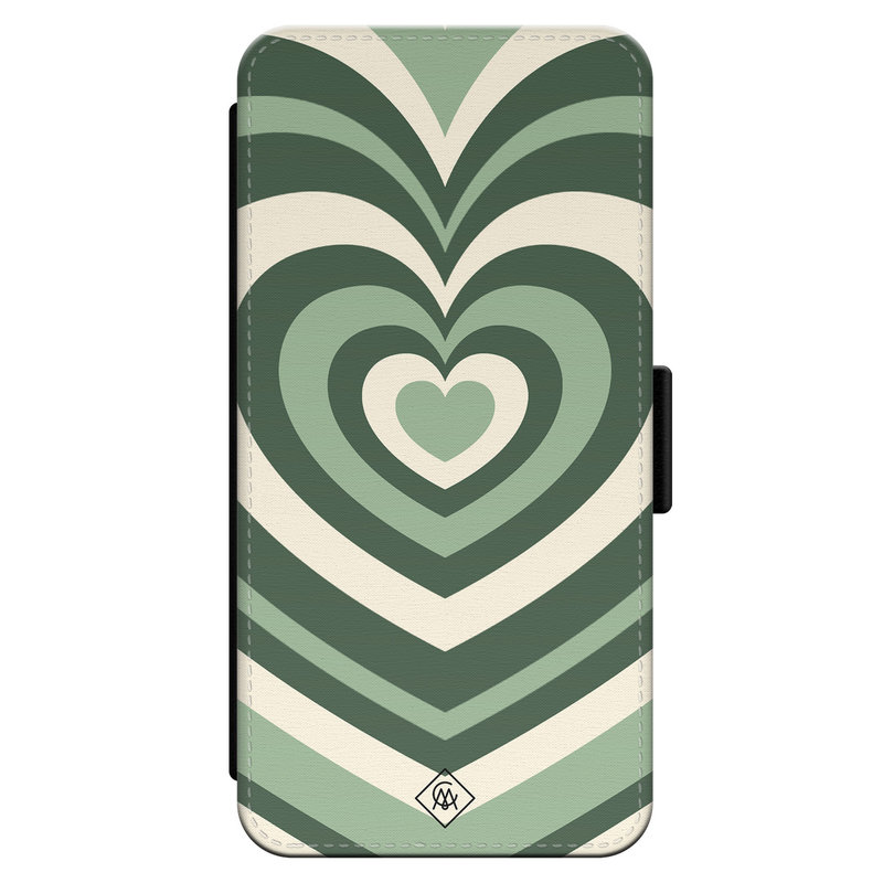 Casimoda iPhone 14 Pro flipcase - Hart swirl groen