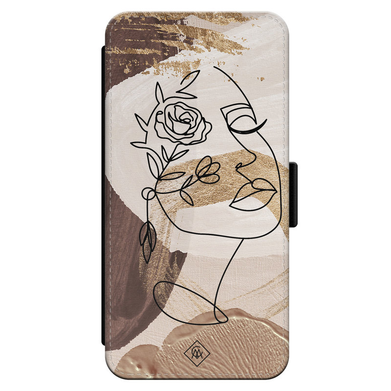 Casimoda iPhone 14 Pro flipcase - Abstract gezicht bruin