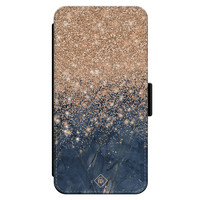 Casimoda iPhone 14 Pro flipcase - Marmer blauw rosegoud