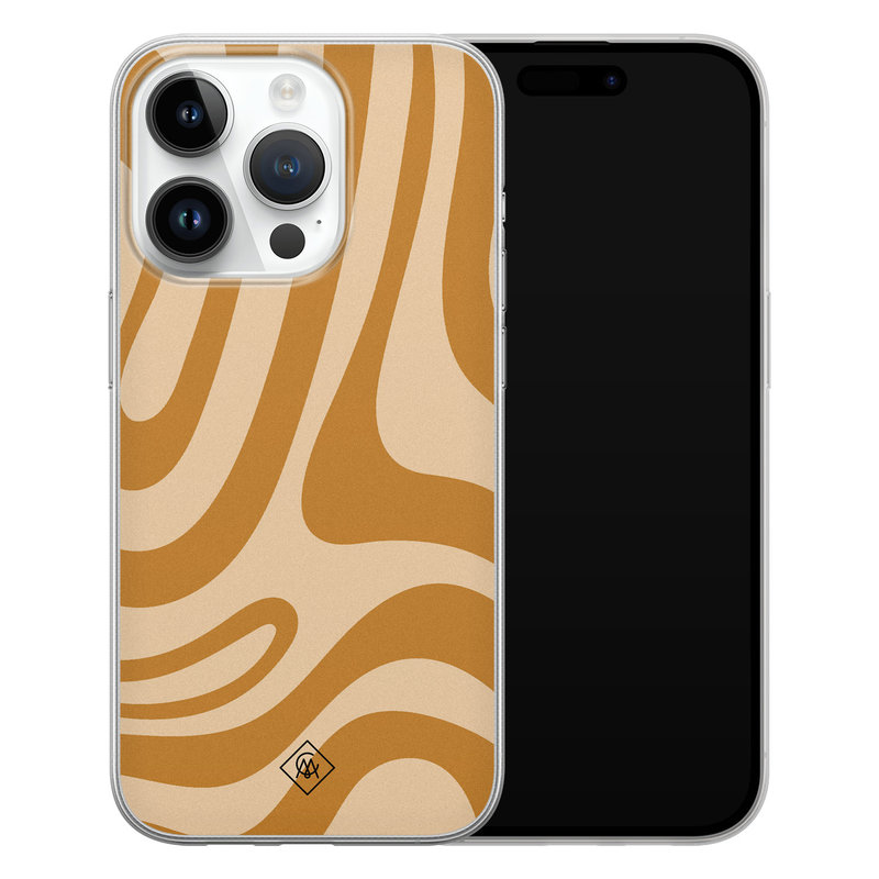 Casimoda iPhone 14 Pro Max siliconen hoesje - Abstract swirl geel