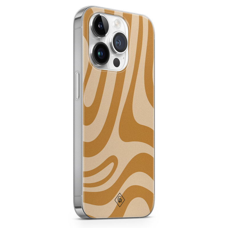 Casimoda iPhone 14 Pro Max siliconen hoesje - Abstract swirl geel