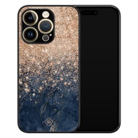 Casimoda iPhone 14 Pro Max glazen hardcase - Marmer blauw rosegoud
