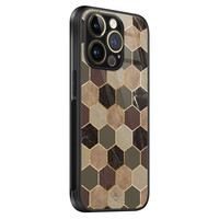 Casimoda iPhone 14 Pro Max glazen hardcase - Kubus bruin groen