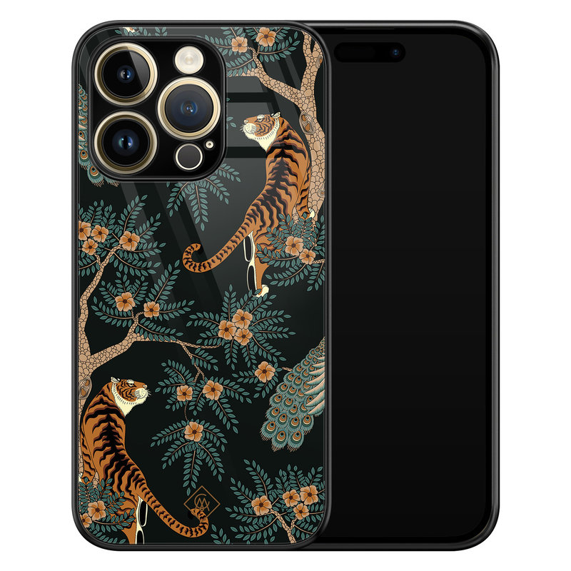 Casimoda iPhone 14 Pro Max glazen hardcase - Tijger jungle