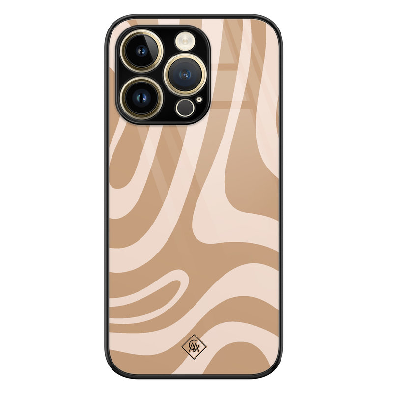 Casimoda iPhone 14 Pro Max glazen hardcase - Abstract swirl beige