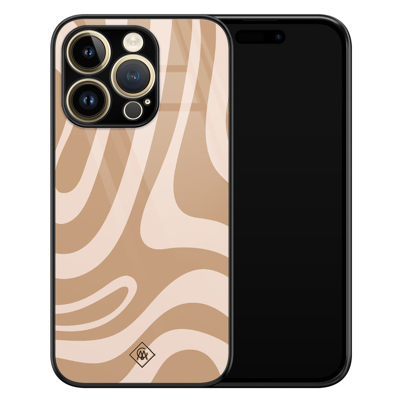 Casimoda iPhone 14 Pro Max glazen hardcase - Abstract swirl beige