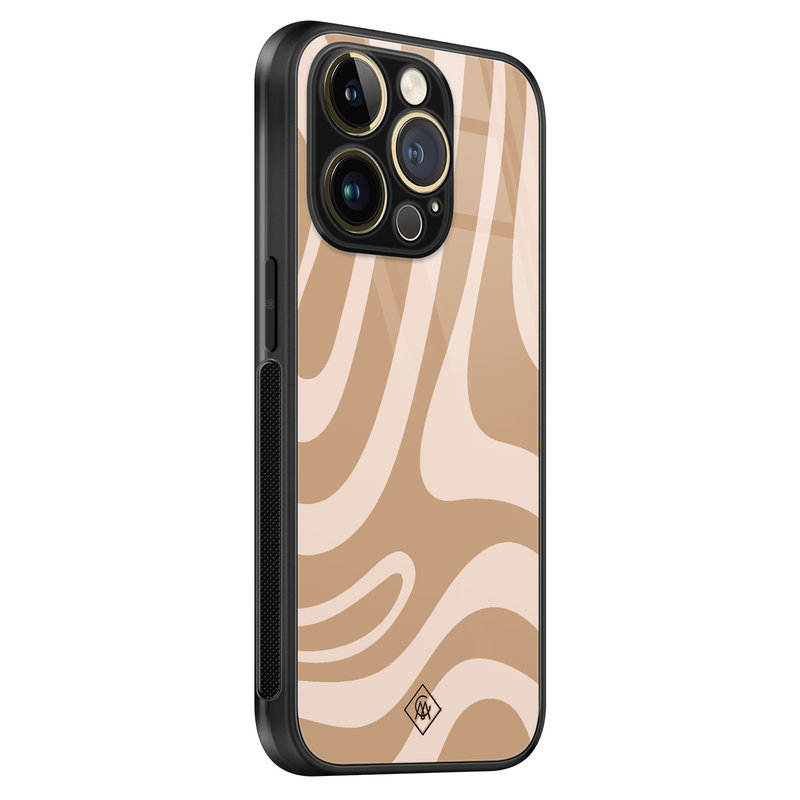 Casimoda iPhone 14 Pro Max glazen hardcase - Abstract swirl beige