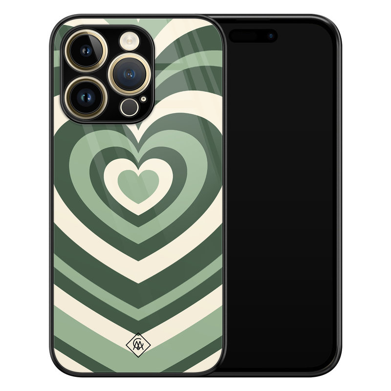 Casimoda iPhone 14 Pro Max glazen hardcase - Hart swirl groen