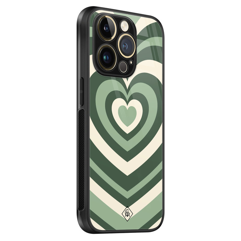 Casimoda iPhone 14 Pro Max glazen hardcase - Hart swirl groen