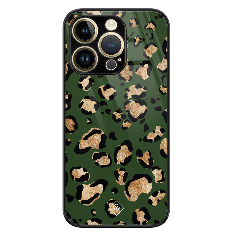 Casimoda iPhone 14 Pro Max glazen hardcase - Luipaard groen