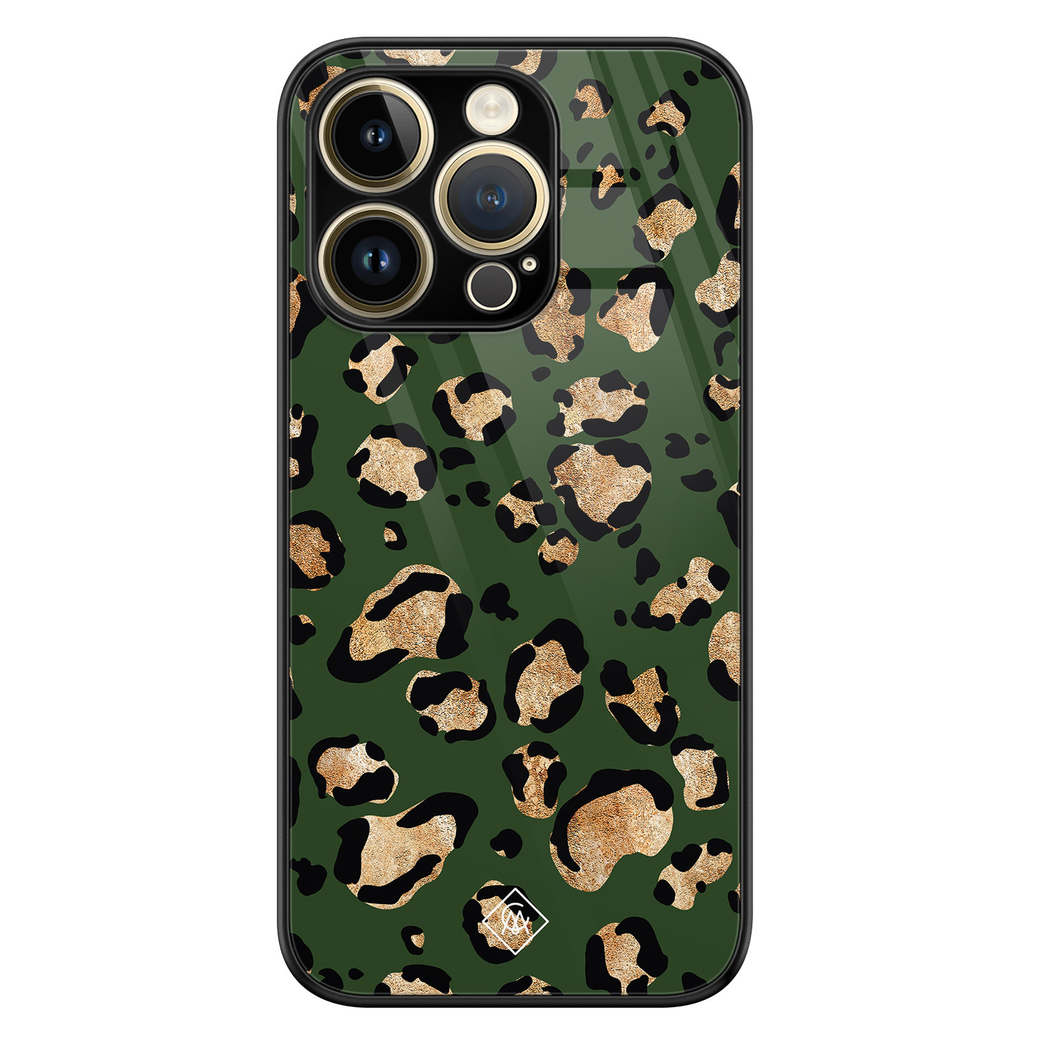 iPhone 14 Pro Max glazen hardcase - Luipaard groen
