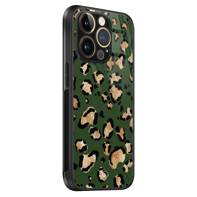 Casimoda iPhone 14 Pro Max glazen hardcase - Luipaard groen