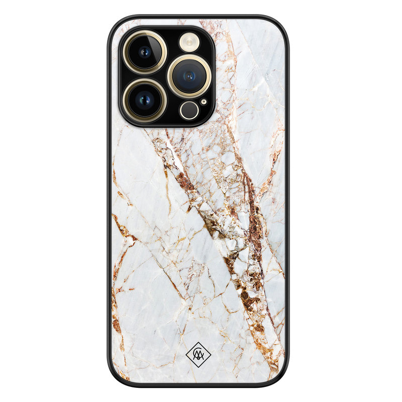 Casimoda iPhone 14 Pro Max glazen hardcase - Marmer goud