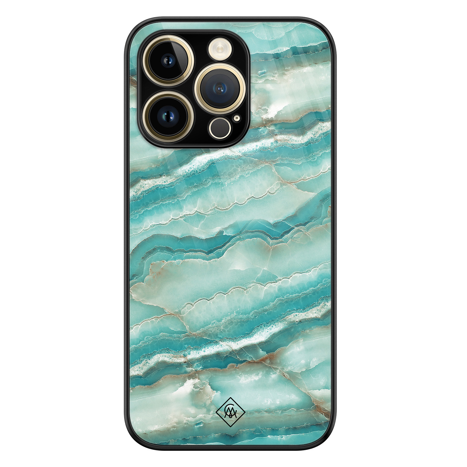 iPhone 14 Pro Max glazen hardcase - Marmer azuurblauw