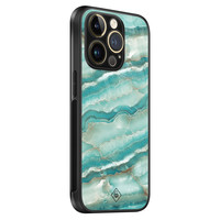 Casimoda iPhone 14 Pro Max glazen hardcase - Marmer azuurblauw