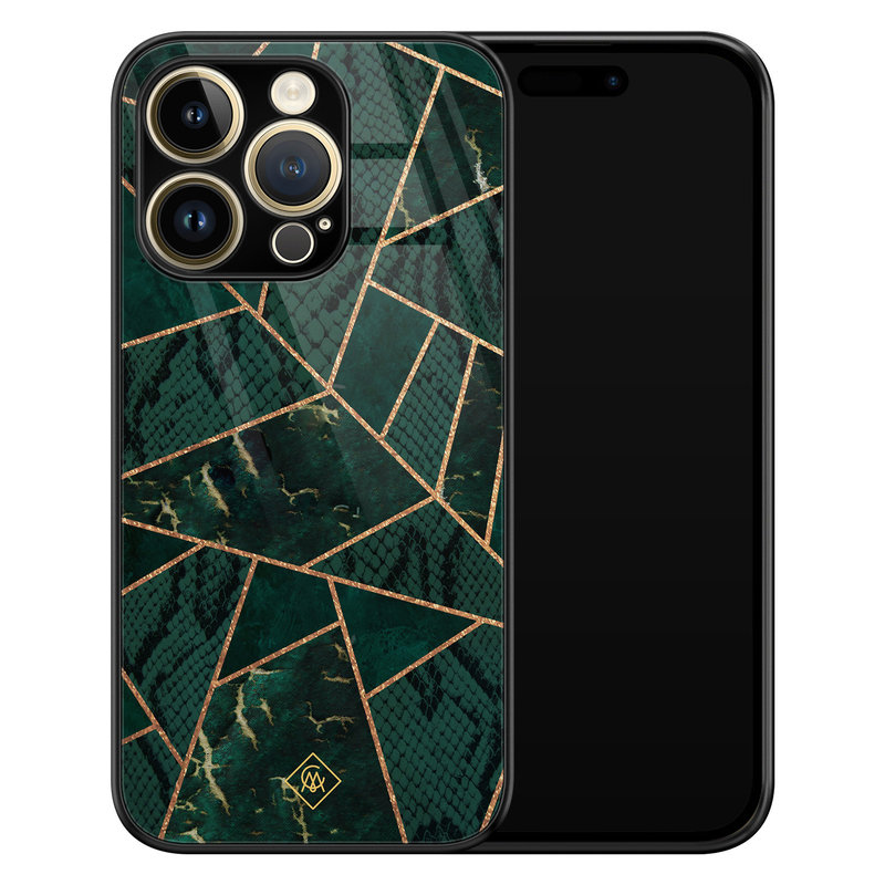 Casimoda iPhone 14 Pro Max glazen hardcase - Abstract groen