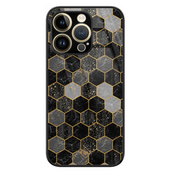 Casimoda iPhone 14 Pro Max glazen hardcase - Hexagons zwart