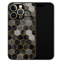 Casimoda iPhone 14 Pro Max glazen hardcase - Hexagons zwart