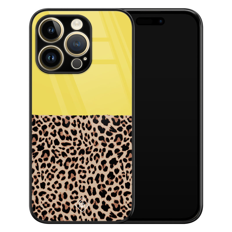 Casimoda iPhone 14 Pro Max glazen hardcase - Luipaard geel
