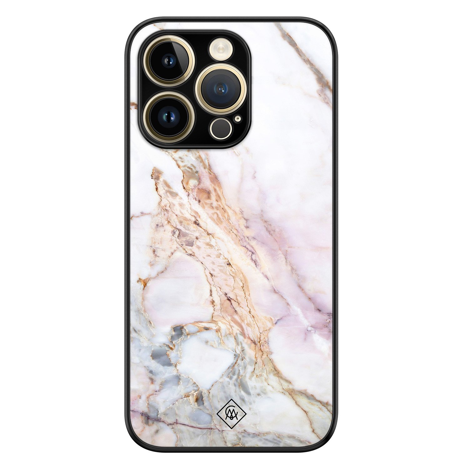 iPhone 14 Pro Max glazen hardcase - Parelmoer marmer