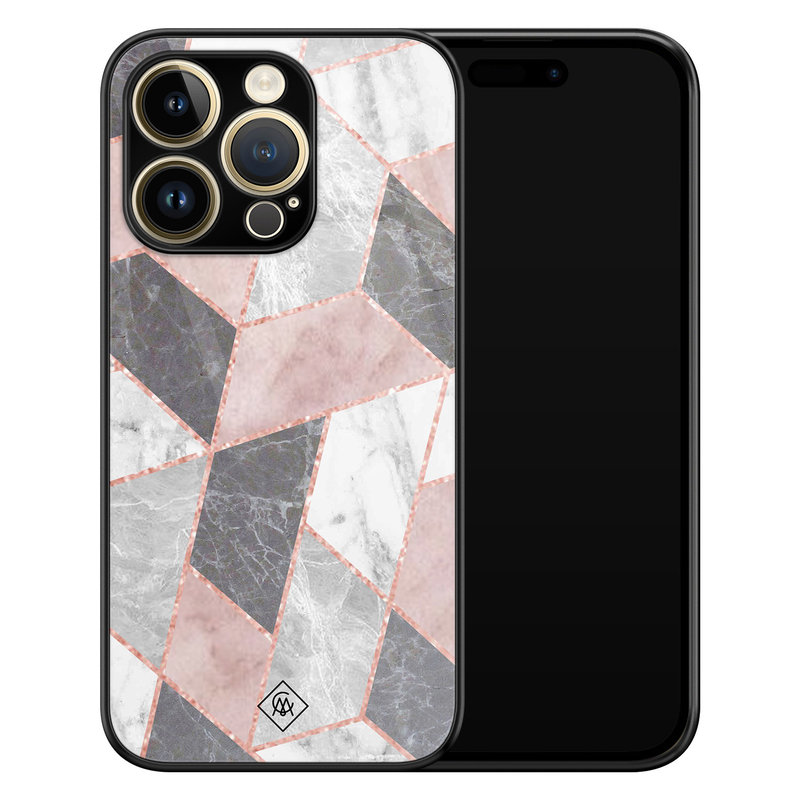 Casimoda iPhone 14 Pro Max glazen hardcase - Stone grid