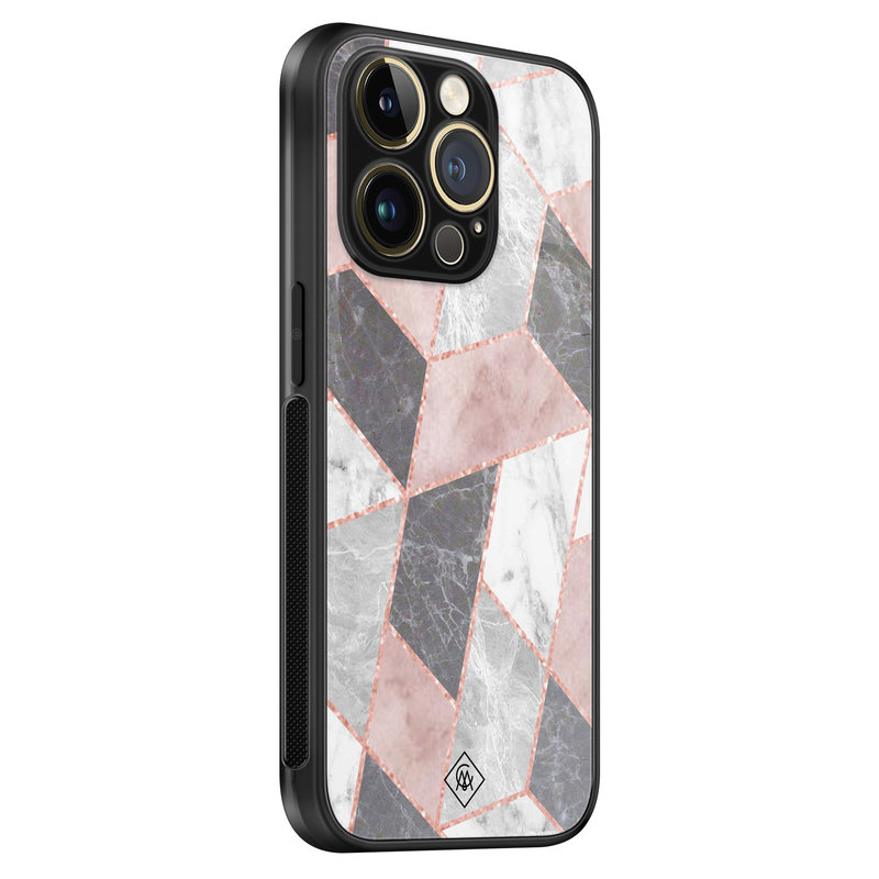 Casimoda iPhone 14 Pro Max glazen hardcase - Stone grid