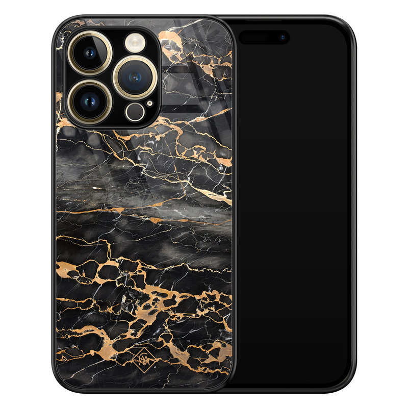 Casimoda iPhone 14 Pro Max glazen hardcase - Marmer grijs brons