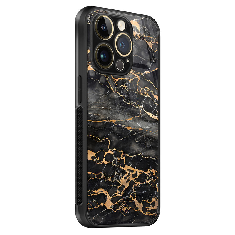 Casimoda iPhone 14 Pro Max glazen hardcase - Marmer grijs brons