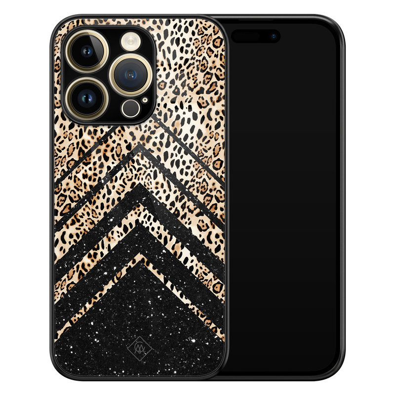Casimoda iPhone 14 Pro Max glazen hardcase - Chevron luipaard