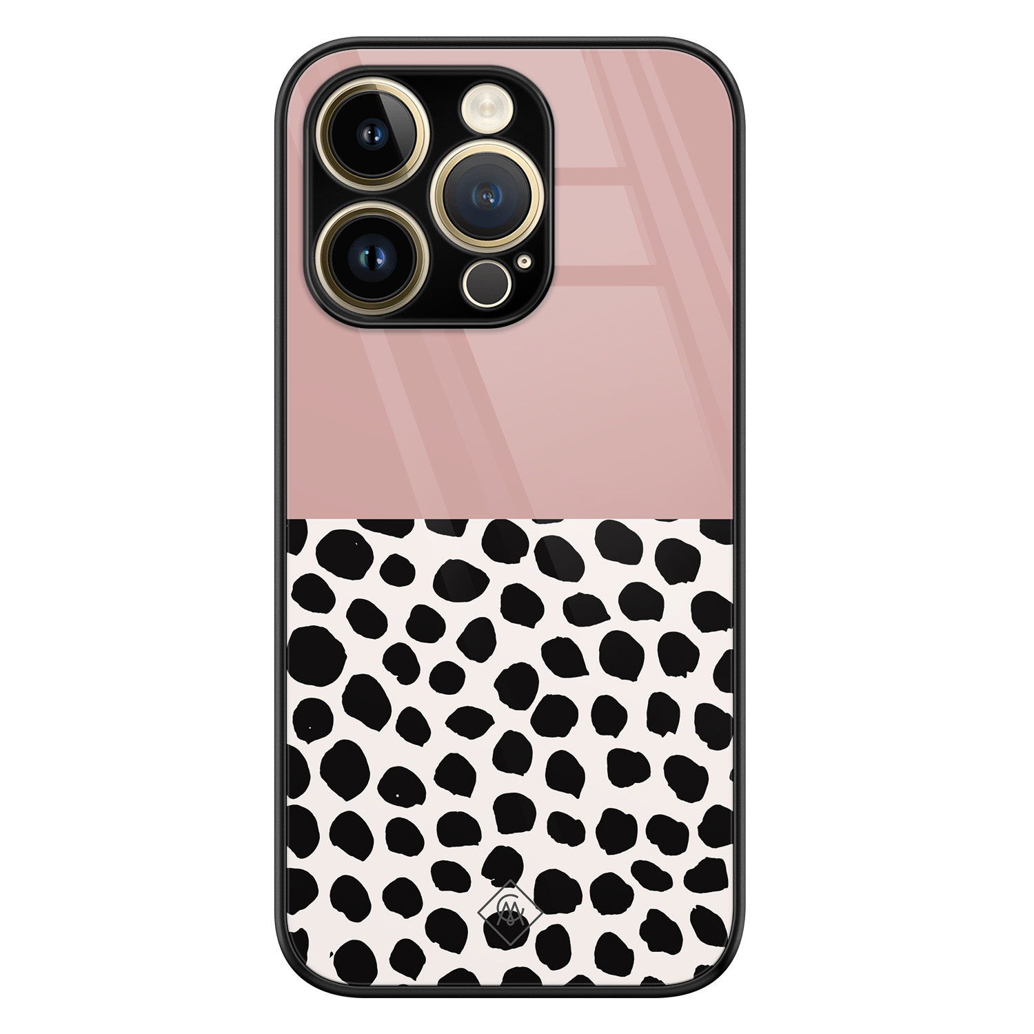 iPhone 14 Pro Max glazen hardcase - Pink dots
