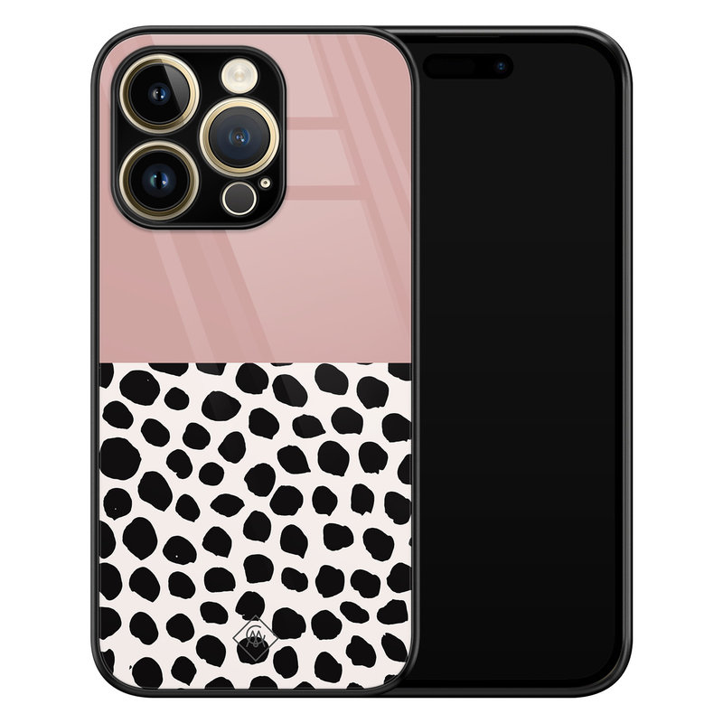 Casimoda iPhone 14 Pro Max glazen hardcase - Pink dots