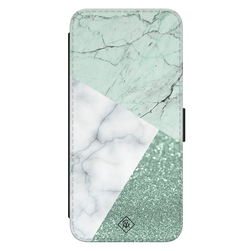 Casimoda Samsung Galaxy S22 flipcase - Minty marmer collage