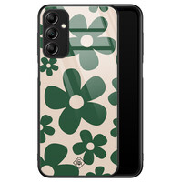 Casimoda Samsung Galaxy A14 glazen hardcase - Retro flowers groen