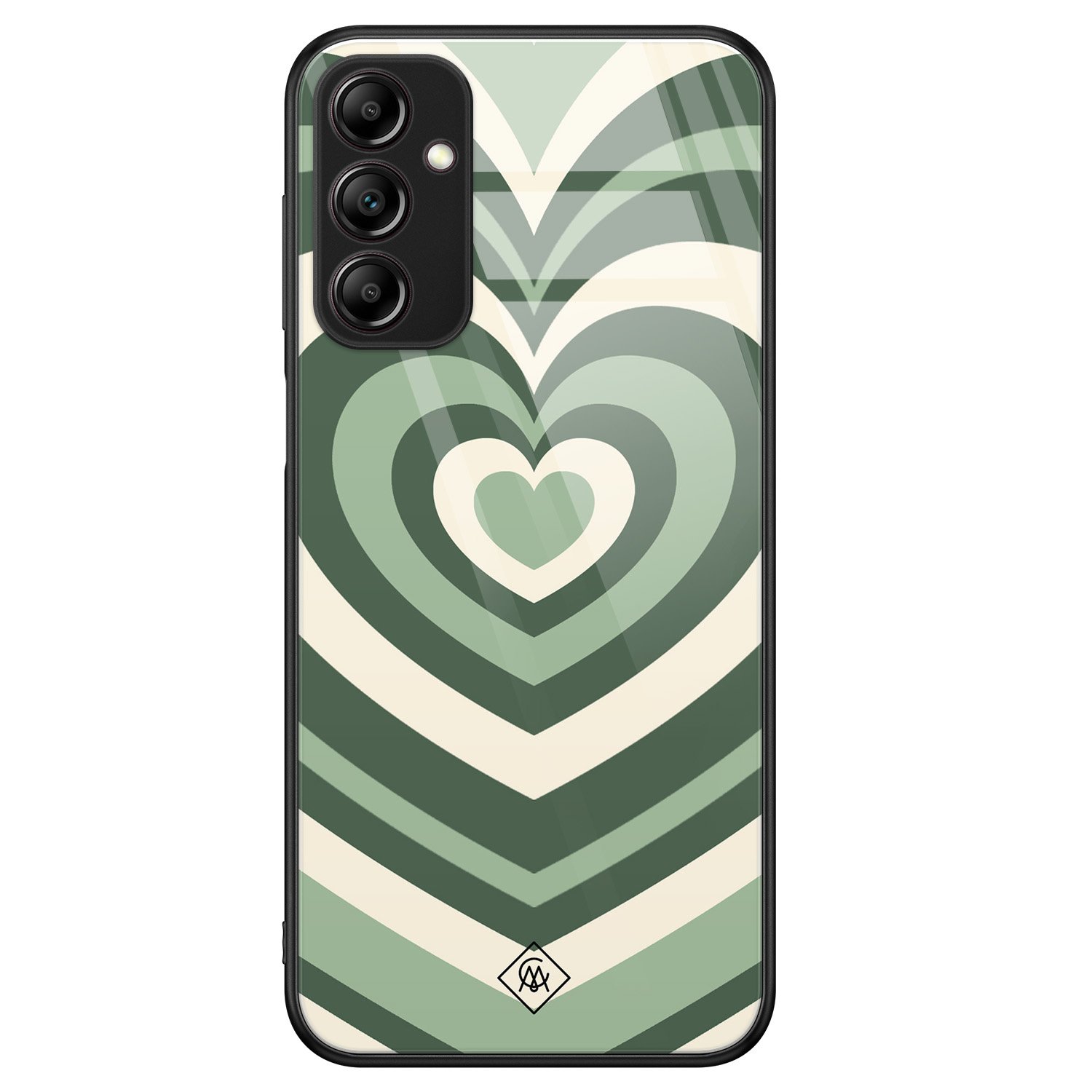Samsung Galaxy A14 hoesje glas - Hart swirl groen - Groen - Hard Case Zwart - Backcover telefoonhoesje - Geometrisch patroon - Casimoda