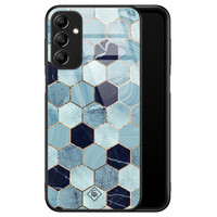 Casimoda Samsung Galaxy A14 glazen hardcase - Blue cubes