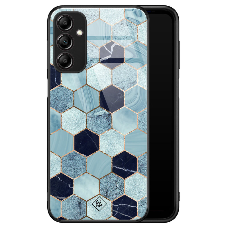 Casimoda Samsung Galaxy A14 glazen hardcase - Blue cubes