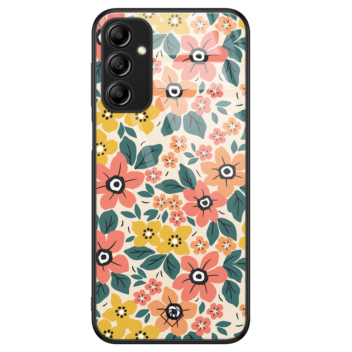 Samsung Galaxy A14 hoesje glas - Blossom - Multi - Hard Case Zwart - Backcover telefoonhoesje - Bloemen - Casimoda